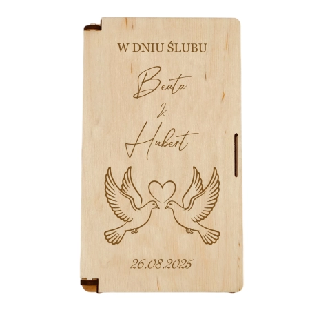 Drewniane pudełko na pieniądze na ślub prezent pamiątka wesele personalizowany grawer